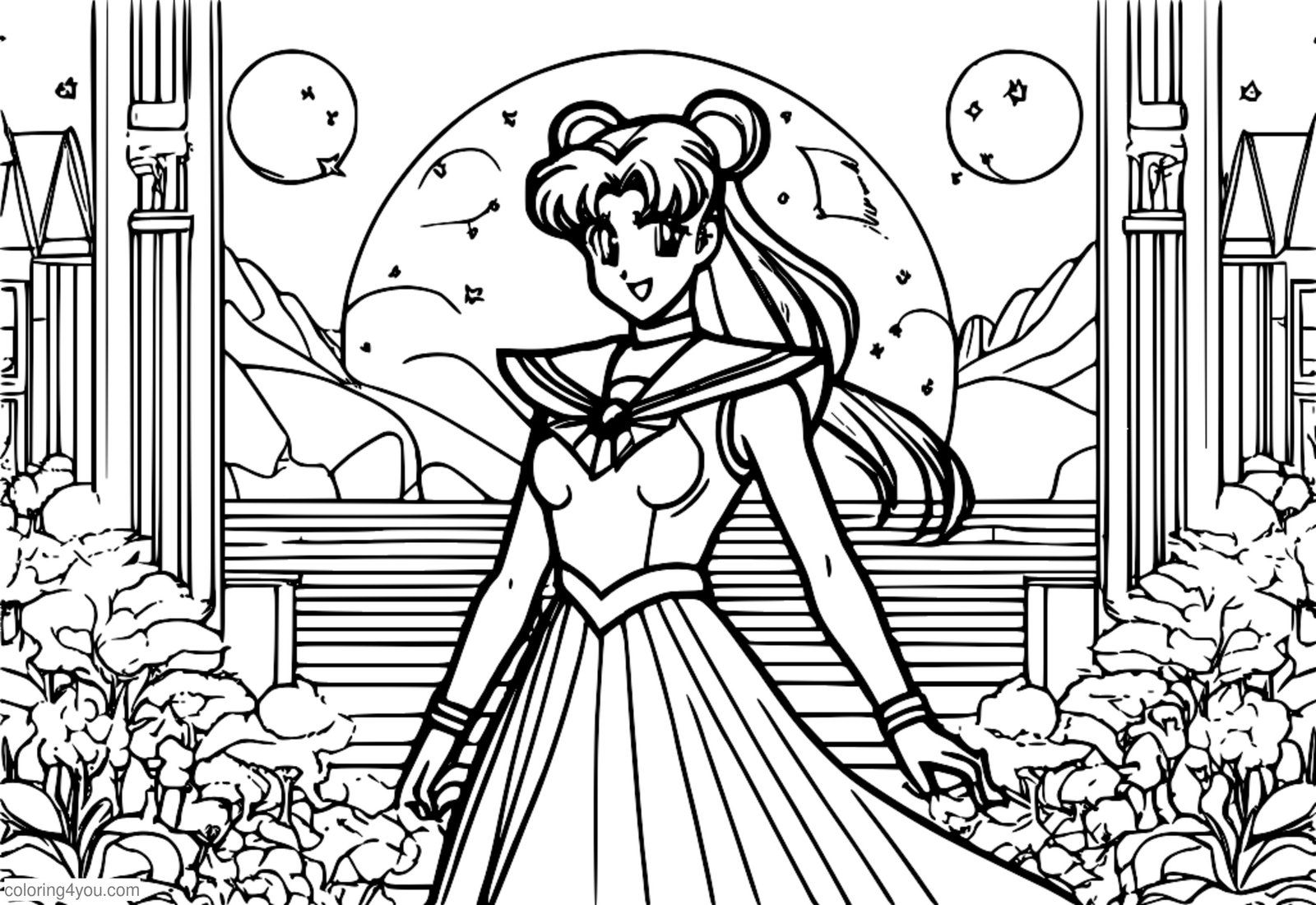 Sailor Moon u sħabha jesperjenzaw dinja maġika u meraviljuża, b'pajsaġġ fantastiku fl-isfond Sailor Moon u sħabha jesperjenzaw dinja maġika u meraviljuża, b'pajsaġġ fantastiku fl-isfond