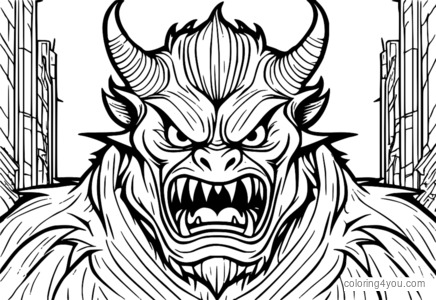 Angry monster coloring pages with furrowed brows for Halloween