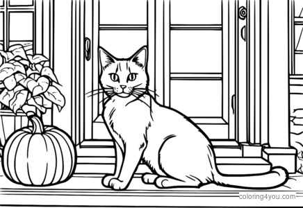 Coloriage de Jack-o-lantern, chat noir mignon