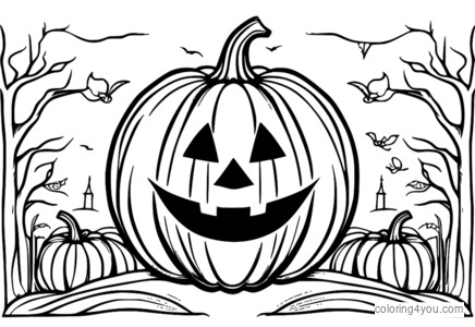 Coloriage d'Halloween avec citrouille et fantôme souriants