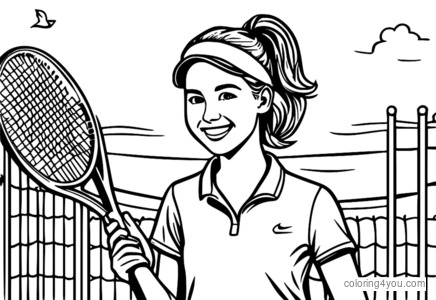 Girl tennis player serving coloring page