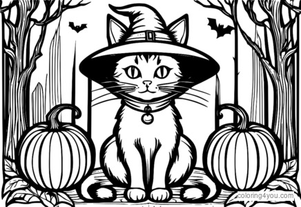 Cat dressed up as a witch with a pumpkin