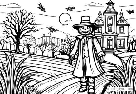 Haunted scarecrow in a crumbling field