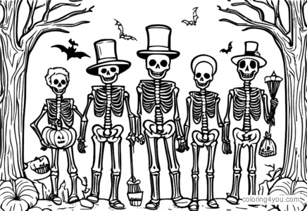 Un gruppo di scheletri felici ad una festa di Halloween