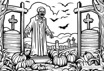 Desenho de Cemitério de zumbis de Halloween para colorir