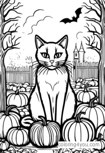 Pahina ng pangkulay ng black cat pumpkin