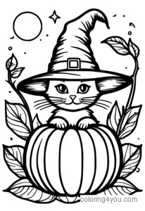 Leathanach dathúcháin gleoite pumpkin cat dubh