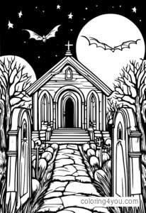 Pagina de colorat cu fantome de Halloween în cimitir