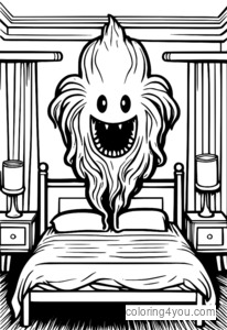 Chilling illustration of a ghost monster under a bed