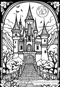 Haunted castle with dark magic and ghosts waiting for you to color them.