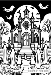 Ghosts in graveyard with big grave