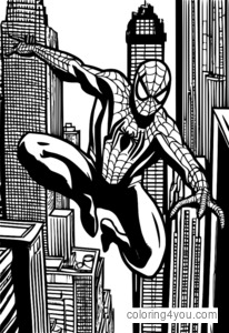 Spider-Man schwingt an einem Seil durch die Stadt