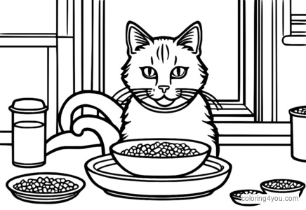 Sly cat eating from a dish