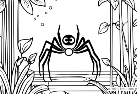 Colorful spider swinging for coloring pages