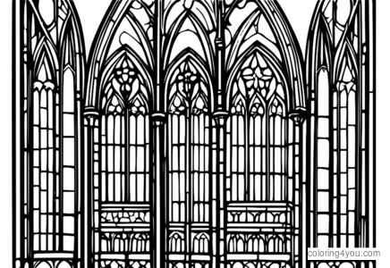 Detailed stained glass window of a medieval Gothic cathedral