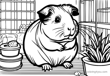 Guinea pig sitting on a potty, surrounded by rewards and sticker chart