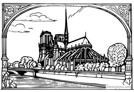 History of Notre Dame Cathedral coloring page