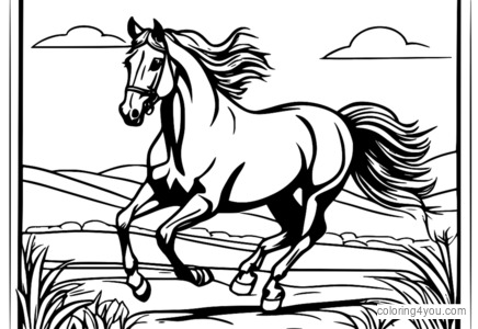 Cheval de dessin animé coloré apprenant à équilibrer et à galoper avec le cavalier.