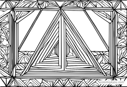 Página para colorear de intrincados patrones geométricos de triángulos entrelazados con diferentes tamaños y colores