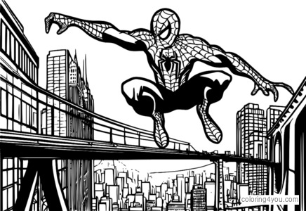 Spider-Man schwingt sich über eine Brücke durch die Stadt