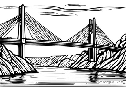 Desenho de uma ponte estaiada assustadora para colorir para crianças.