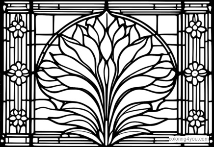 Stained glass window with flowers coloring page