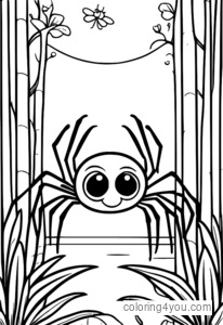 Colorful spider swinging for coloring pages