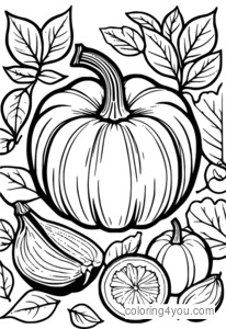 Fall trail mix coloring page with pumpkin seeds and cranberries