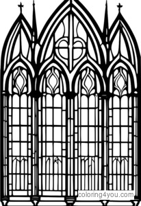 Detailed stained glass window of a medieval Gothic cathedral