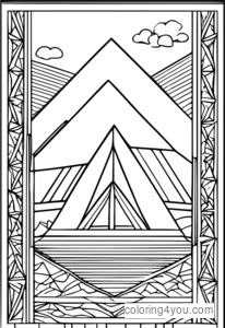 Coloriage de motifs géométriques de triangles imbriqués complexes avec différentes tailles et couleurs