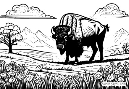 Gambar dekat wajah bison dengan ekspresi tenang