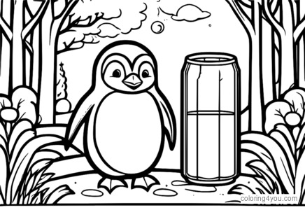 Desenho de suco de pinguim de desenho animado para colorir para crianças