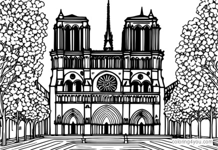 Courtyards of Notre Dame Cathedral coloring page