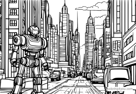 Cyborg playing with robots in the city, Teen Titans Go! coloring pages