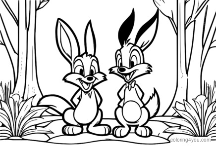 Freleng Fox teiknar teiknimynd af Bugs Bunny og Daffy Duck litasíðu