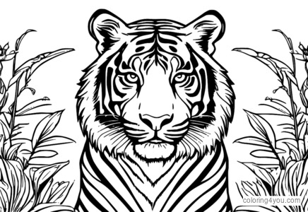 Tigre che forma la parola "tigre" con i suoi artigli e denti affilati, pagina da colorare, cartone animato educativo