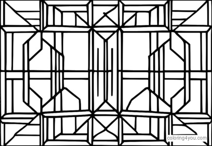 Math geometric shape coloring page with layered trellis-inspired designs