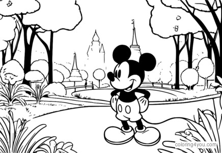 Topolino e i suoi amici si divertono insieme in un parco colorato