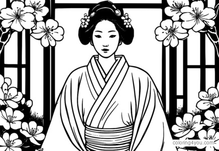 Një grua e veshur me një kimono tradicionale japoneze me modele lulesh pranverore