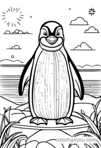 Desenho de suco de pinguim de desenho animado para colorir para crianças