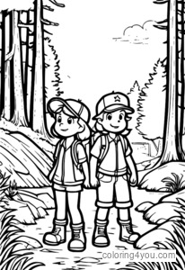 Dipper y Mabel Pines viajando.