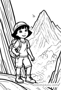 Dora the Explorer mendaki gunung, menggunakan peta dan kompasnya