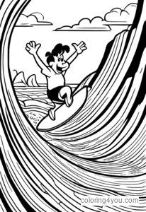 Fred Flintstone surfând pe val