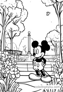 Topolino e i suoi amici si divertono insieme in un parco colorato