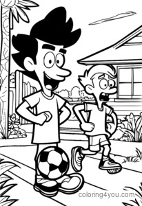 Phineas and Ferb playing soccer in their backyard