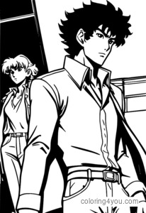 Spike Spiegel duke i ofruar dorën e tij të ndihmës Faye Valentine nga Cowboy Bebop.