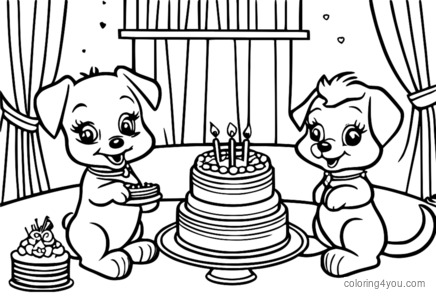 Betty Boop, Pudgy the pup, and Bimbo enjoying a big cake together