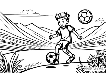 Cartoon-Fußballspieler dribbelt einen Ball