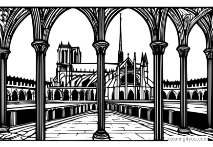 Cloisters of Notre Dame Cathedral coloring page