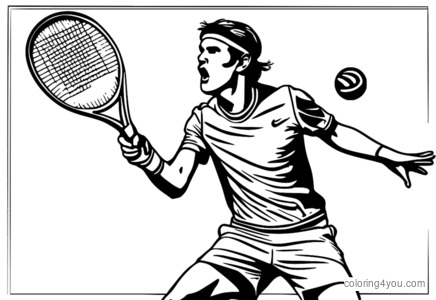 Hårtslående tennisspelare som serverar bollen, färgglad illustration.